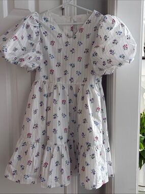 Janie & Jack Dress White Floral Puff-Sleeve Girls Dress 100% Cotton Limited Time